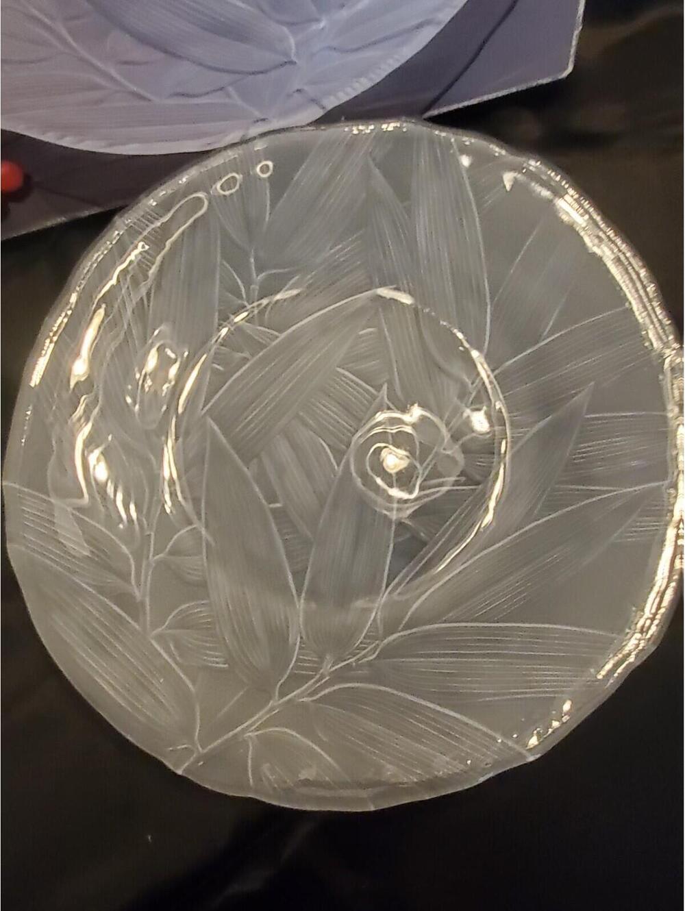 Studio Nova 14" Frosted Glass Serving Platter Arctic Palm Leaf Pattern Vintage